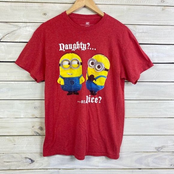 Despicable ME Men's Short Sleeve Red Shirt " Naughty or Nice " Size SMALL - Picture 1 of 5